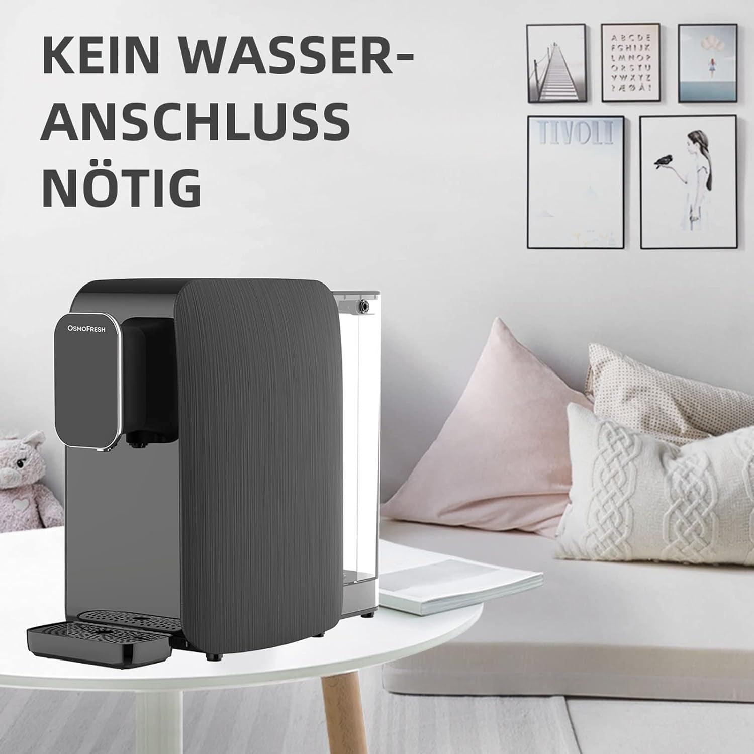 Osmofresh Auftisch Osmoseanlage Quella Life BLACK EDITION Mit 6 Temperaturstufen (~15-100°C) Mobil Kein Wasseranschluss Nötig 5 Stufige Filterung Kalkfreies Trinkwasser Filterlebensdauer