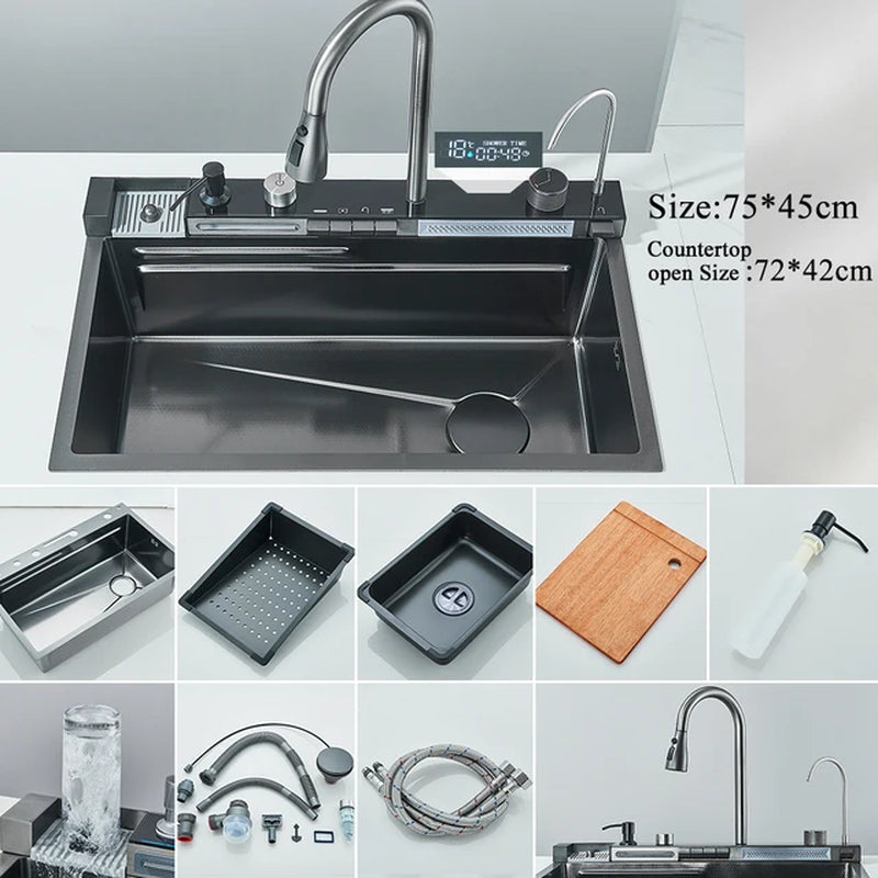  Stainless Steel Waterfall Kitchen Sink Large 