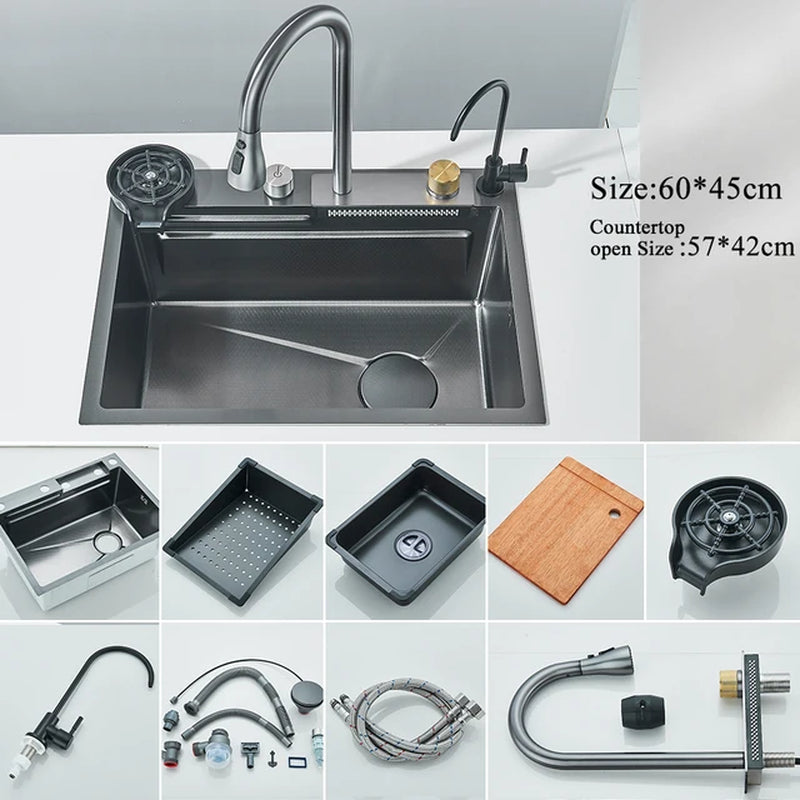  Stainless Steel Waterfall Kitchen Sink Large 