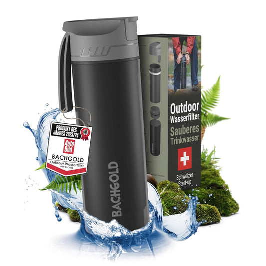 Bachgold® Profi Outdoor Wasserfilter Flasche [650Ml] Mit 1500L Filterkapazität I Entfernt 99,99% Aller Bakterien Und Filtert Viren, Partikel Und Schwermetalle I Blackout- & Krisensicher