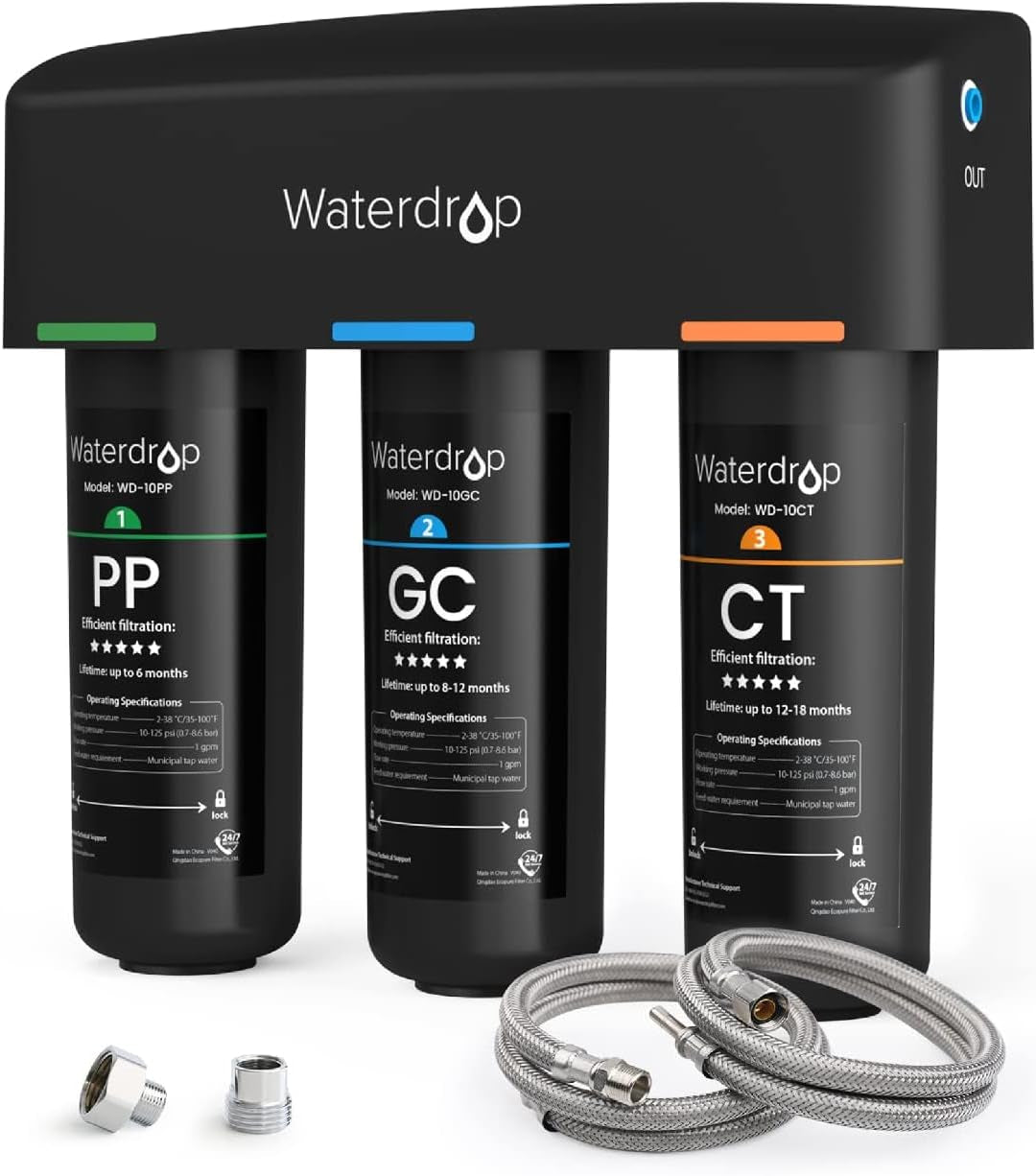 Waterdrop TSA Untertisch Wasserfiltersystem, 3-Stufige 0,5 Mikron Wasserfilter Trinkwasser, NSF/ANSI 42 Zertifiziert, Entfernt 99,99% Blei, Chlor, Chloramin, Fluorid, Geruch, Direktanschluss