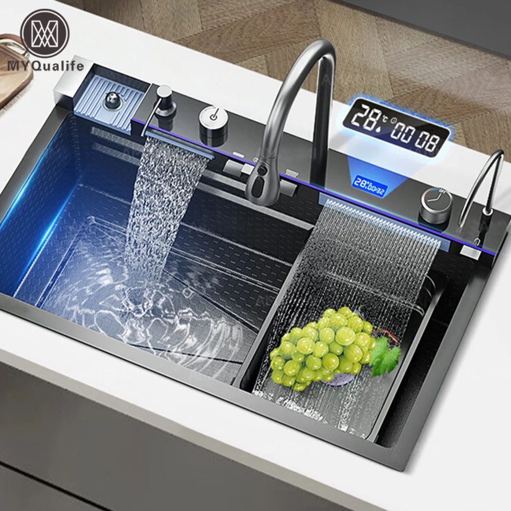  Stainless Steel Waterfall Kitchen Sink Large 