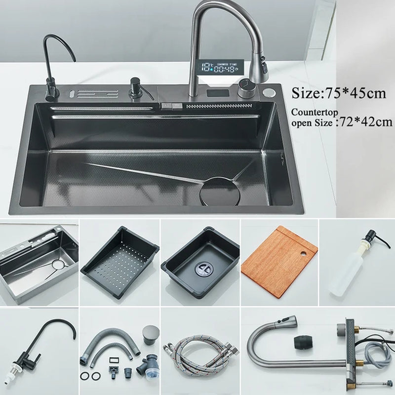  Stainless Steel Waterfall Kitchen Sink Large 