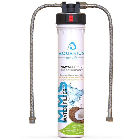 AQUARIUS Pro Life ® - Trinkwasserfilter - 0,1 Mikron Porengröße - Micro-Membran-System - Bis Zu 11.200 Liter/Jahr - Aktivkohlefilter + Keimsperre + Anti-Keim-Aktivator - Einbaufilter - Wasserfilter