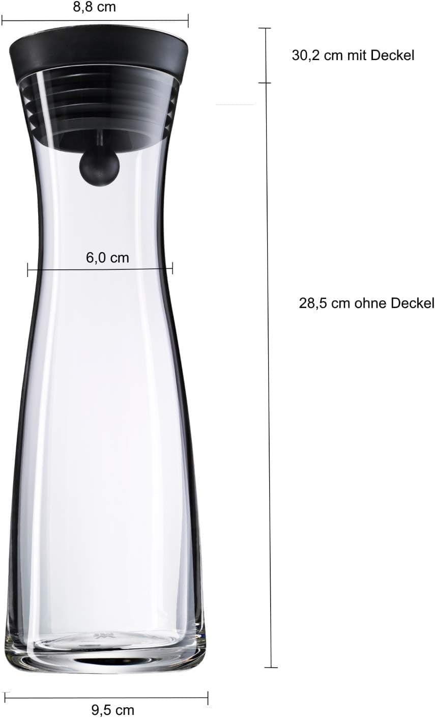 WMF Basic Wasserkaraffe Aus Glas, 1 Liter, Glaskaraffe Mit Deckel, Silikondeckel, Closeup-Verschluss