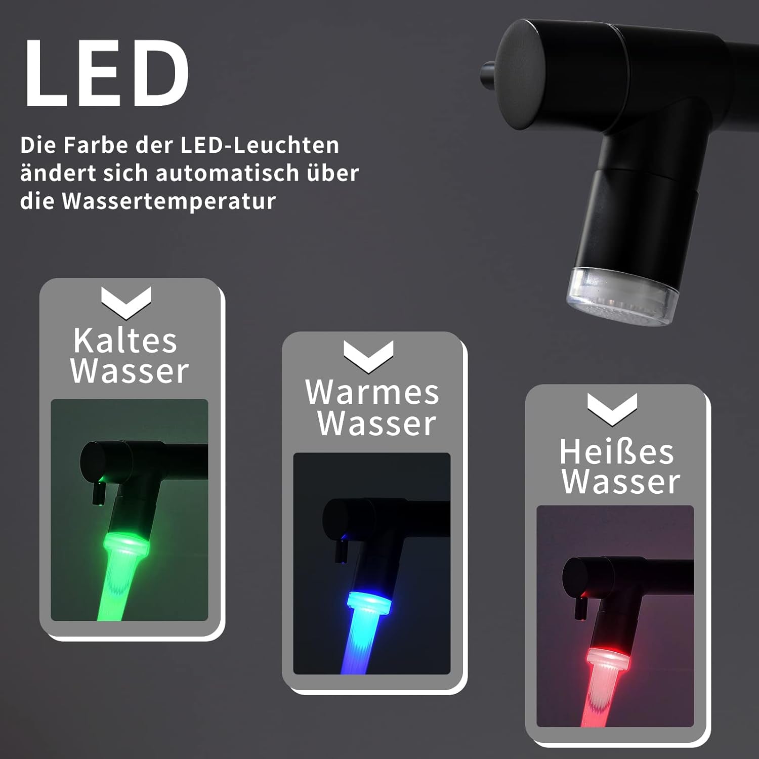 TIMACO Schwarz LED Wasserhahn Küche,Küchenarmatur Mit Schloss Brause Ausziehbar - 360° Schwenkbarz- Pull-Down-Spray - Hochdruck