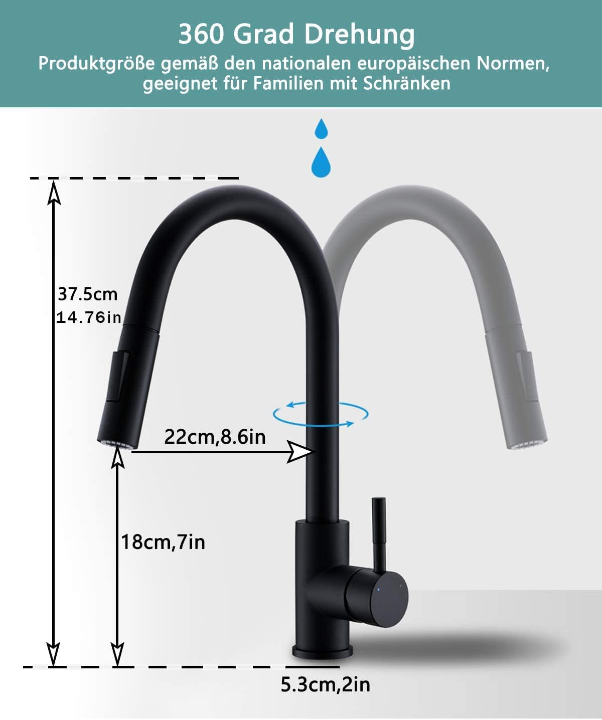 TIMACO Touch on Sensor Schwarz Wasserhahn Küchenarmatur Mit Ausziehbare Brause 360° Schwenkbar Mischbatterien Für Armatur Einhandmischer Für Küchen Spüle Spültischarmatur