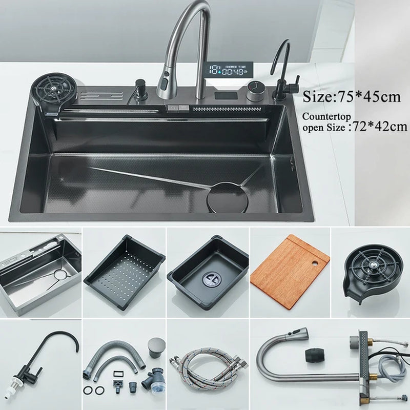  Stainless Steel Waterfall Kitchen Sink Large 