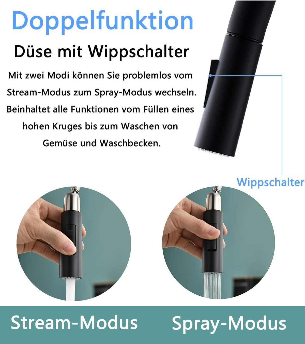 TIMACO Touch on Sensor Schwarz Wasserhahn Küchenarmatur Mit Ausziehbare Brause 360° Schwenkbar Mischbatterien Für Armatur Einhandmischer Für Küchen Spüle Spültischarmatur