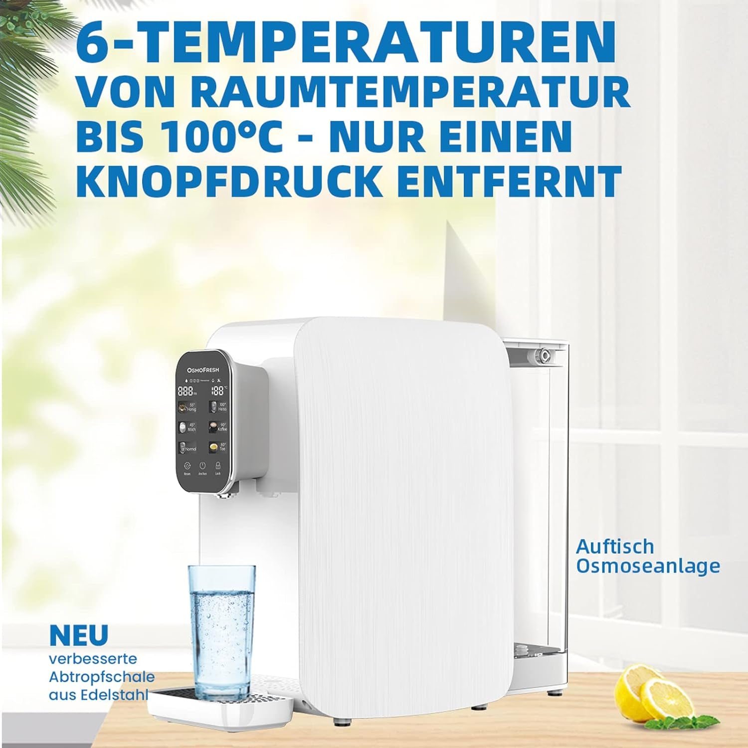 Osmofresh Auftisch Osmoseanlage Quella Life Mit 6 Temperaturstufen (~15-100°C) Mobil Kein Wasseranschluss Nötig 5 Stufige Filterung Kalkfreies Trinkwasser Überwachung Filterlebensdauer Wasserspender